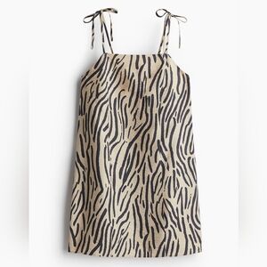 H&M Zebra Print Tie Strap Mini Dress Square Neck Sleeveless Size M